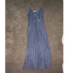 Blue & White Striped Wide Leg Jumpsuit